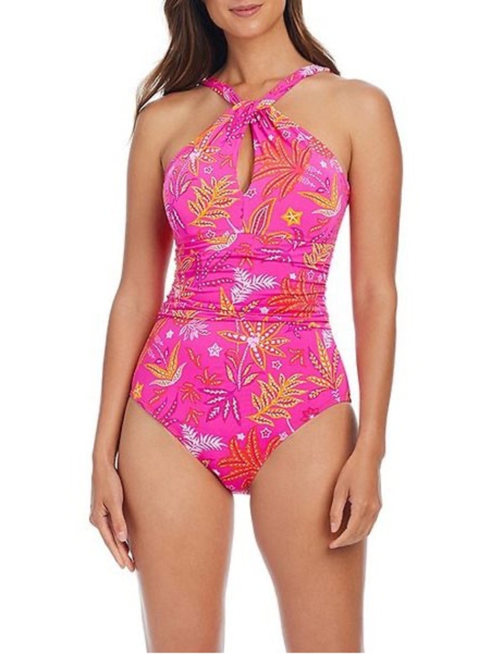 NWT Bleu Rod Beattie Desert Bloom High Neck Keyhole One Piece Swimsuit Sz 12